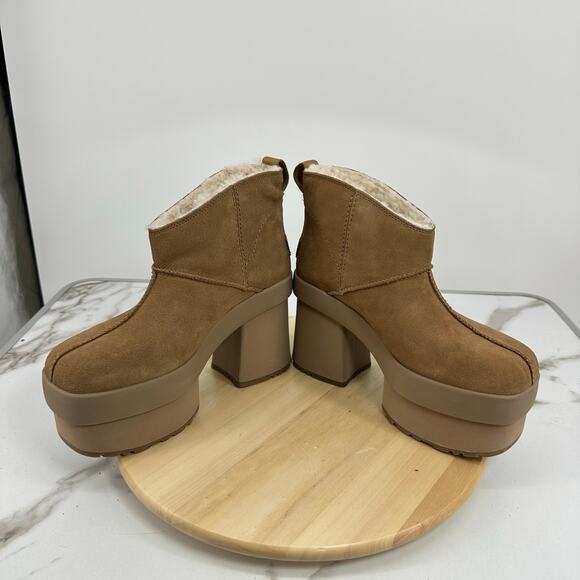 UGG New Heights Platform Mini Boot Womens 9 Hickory Chunky Y2K Style Shearling - Picture 5 of 10